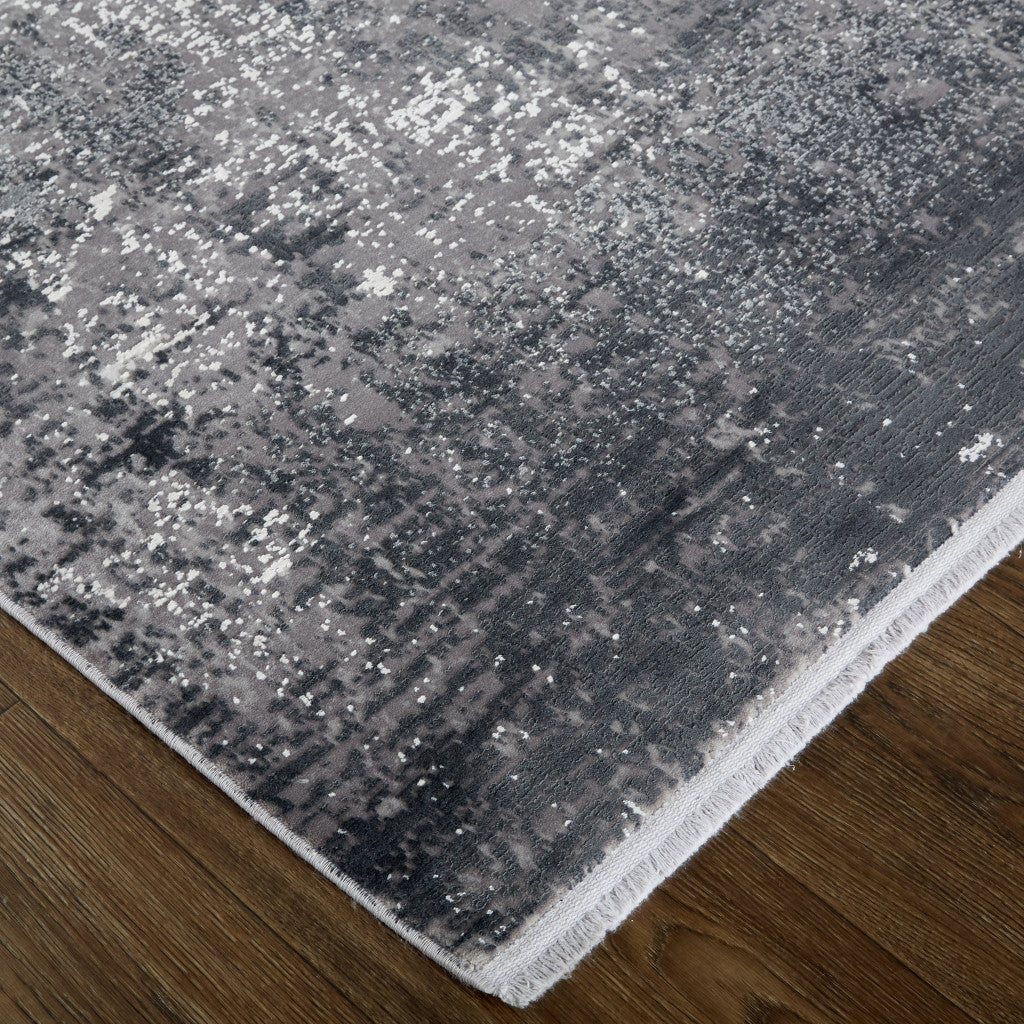 12 x 15 Gray & Black Power Loom Distressed Rug With Fringe