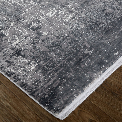 12 x 15 Gray & Black Power Loom Distressed Rug With Fringe