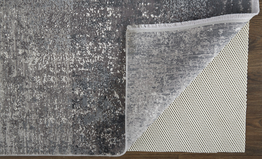 12 x 15 Gray & Black Power Loom Distressed Rug With Fringe