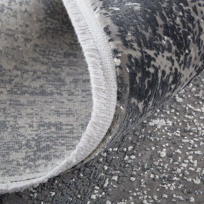 12 x 15 Gray & Black Power Loom Distressed Rug With Fringe
