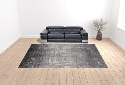 12 x 15 Gray & Black Power Loom Distressed Rug With Fringe