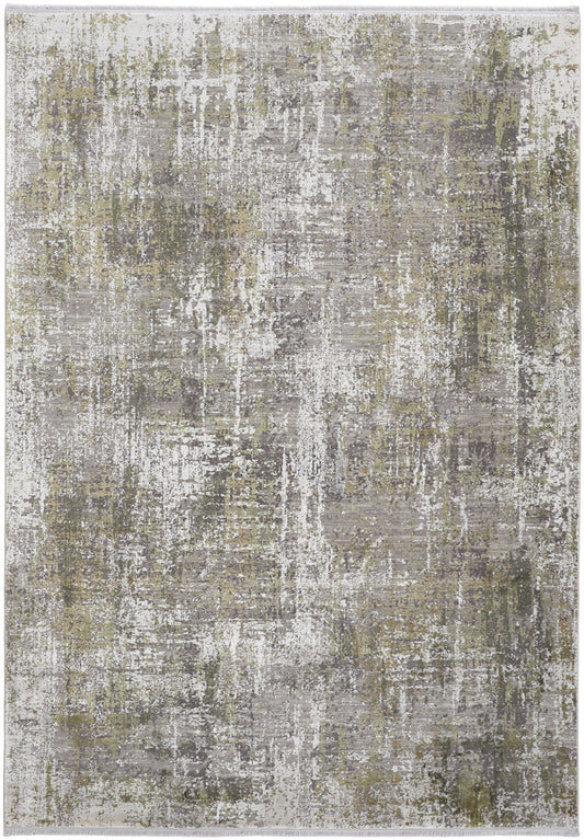 10 x 13 Green Gray & Ivory Rug With Fringe
