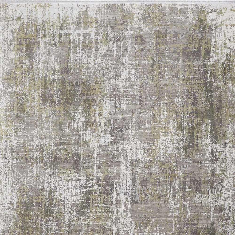 10 x 13 Green Gray & Ivory Rug With Fringe