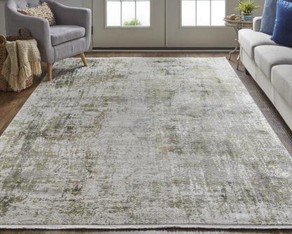 10 x 13 Green Gray & Ivory Rug With Fringe