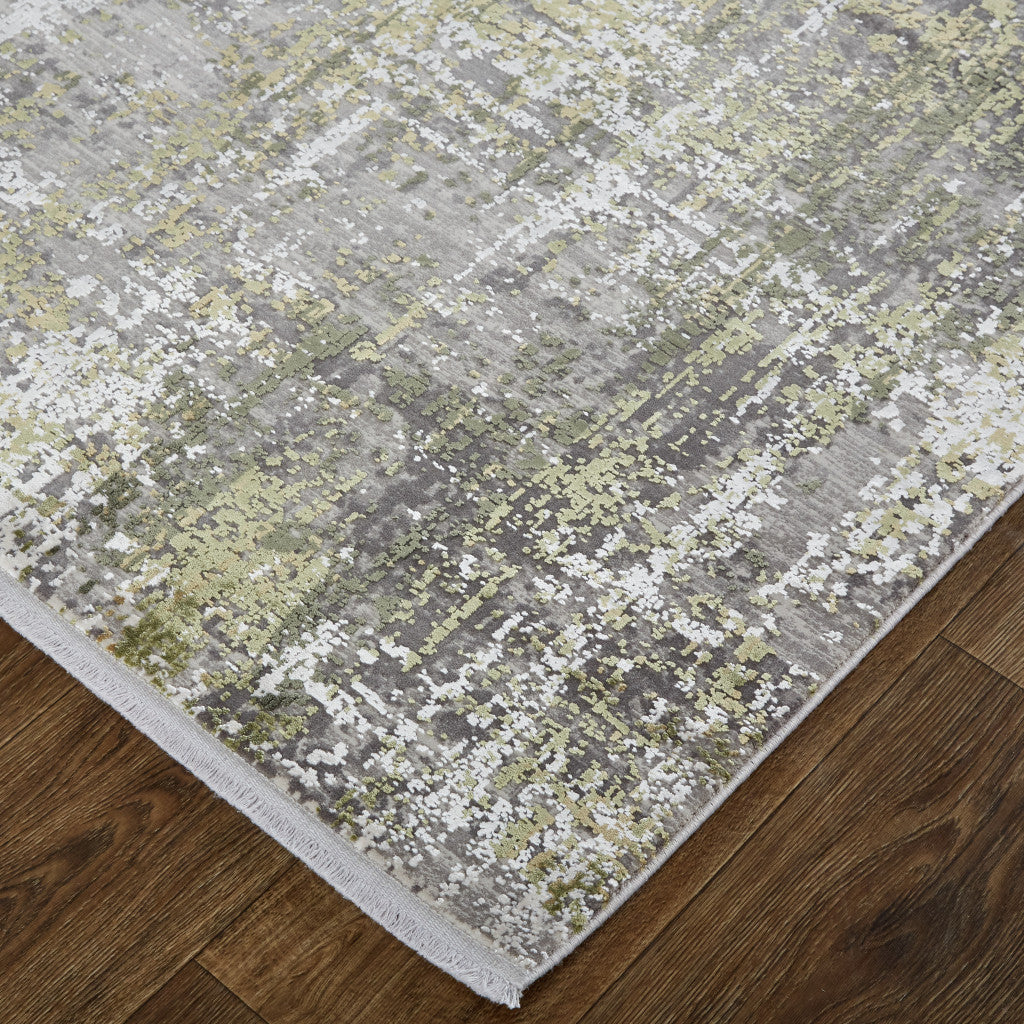 10 x 13 Green Gray & Ivory Rug With Fringe