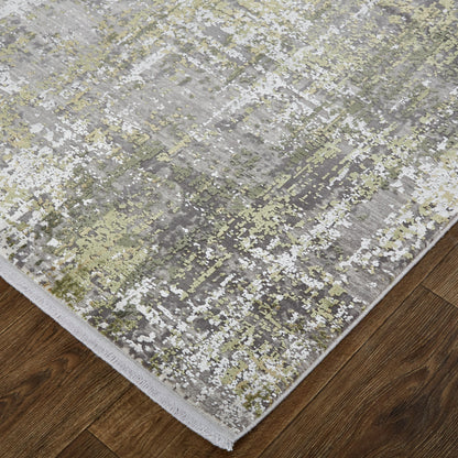 10 x 13 Green Gray & Ivory Rug With Fringe