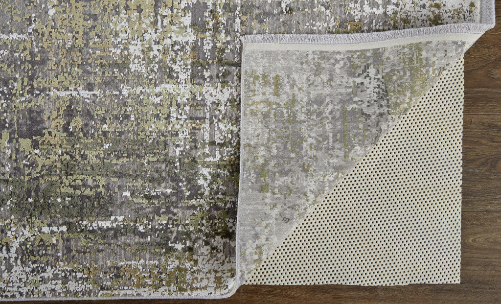 10 x 13 Green Gray & Ivory Rug With Fringe