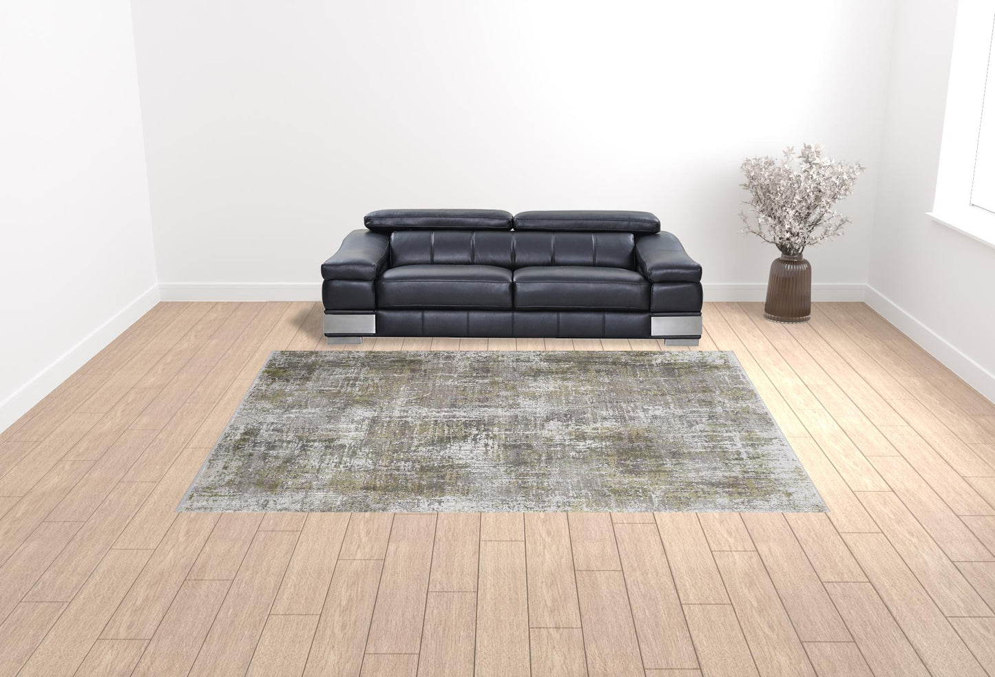 10 x 13 Green Gray & Ivory Rug With Fringe
