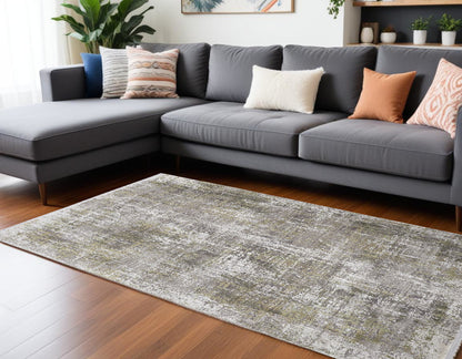 12 x 15 Green Gray & Ivory Rug With Fringe