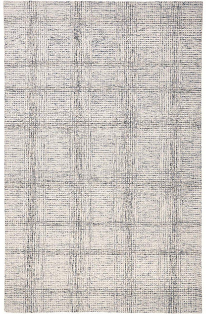 8 x 10 Ivory & Gray Wool Plaid Tufted Handmade Stain Resistant Rug