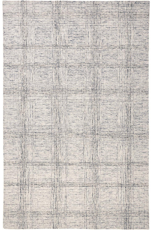 8 x 10 Ivory & Gray Wool Plaid Tufted Handmade Stain Resistant Rug