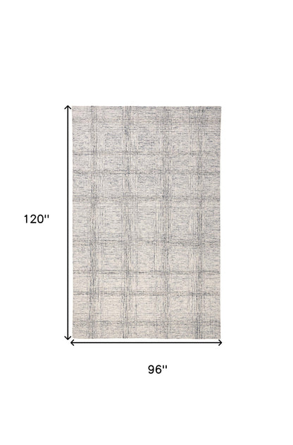 8 x 10 Ivory & Gray Wool Plaid Tufted Handmade Stain Resistant Rug