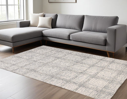 8 x 10 Ivory & Gray Wool Plaid Tufted Handmade Stain Resistant Rug