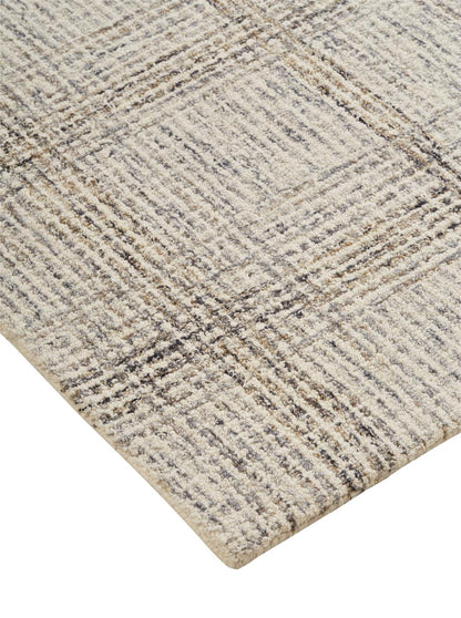 8 x 10 Ivory & Gray Wool Plaid Tufted Handmade Stain Resistant Rug