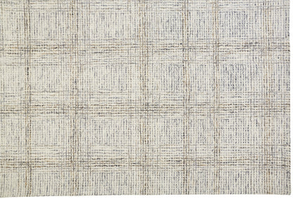 8 x 10 Ivory & Gray Wool Plaid Tufted Handmade Stain Resistant Rug