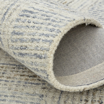 8 x 10 Ivory & Gray Wool Plaid Tufted Handmade Stain Resistant Rug