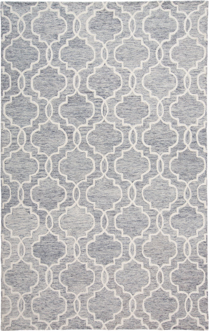 8 x 10 Blue Gray & Ivory Wool Geometric Tufted Handmade Stain Resistant Rug