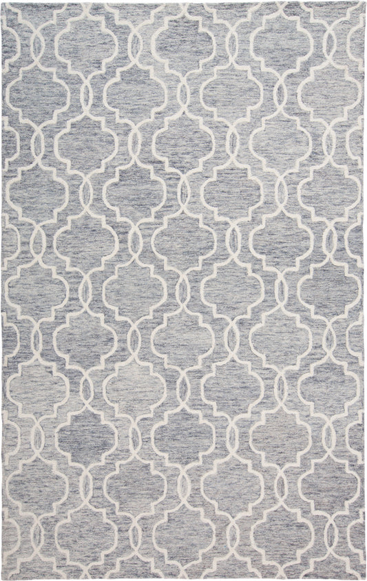 8 x 10 Blue Gray & Ivory Wool Geometric Tufted Handmade Stain Resistant Rug