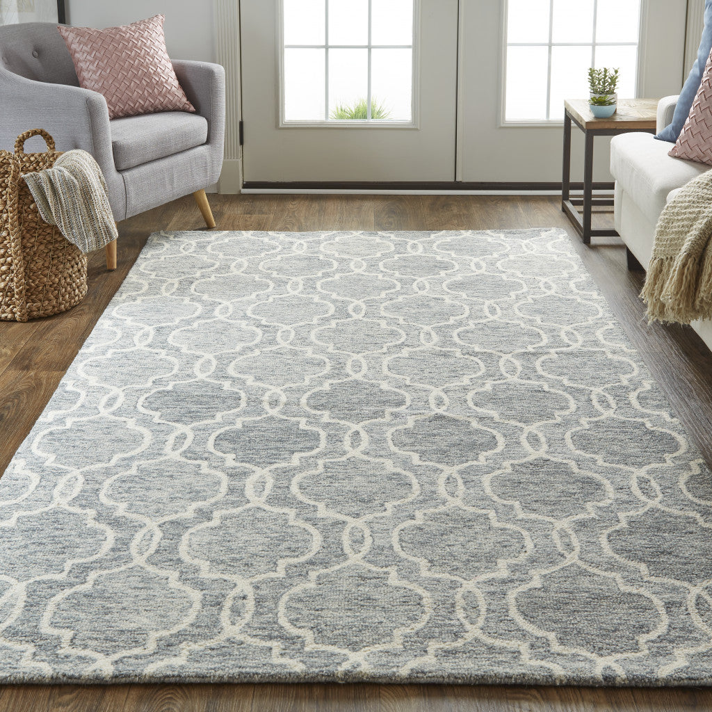 8 x 10 Blue Gray & Ivory Wool Geometric Tufted Handmade Stain Resistant Rug