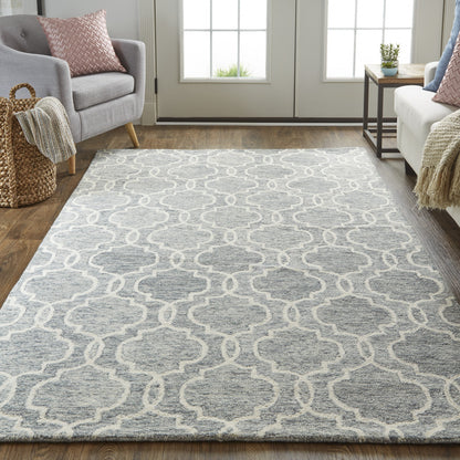8 x 10 Blue Gray & Ivory Wool Geometric Tufted Handmade Stain Resistant Rug