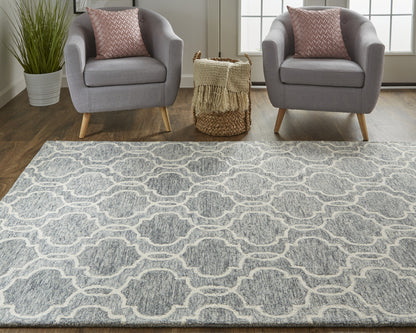 8 x 10 Blue Gray & Ivory Wool Geometric Tufted Handmade Stain Resistant Rug