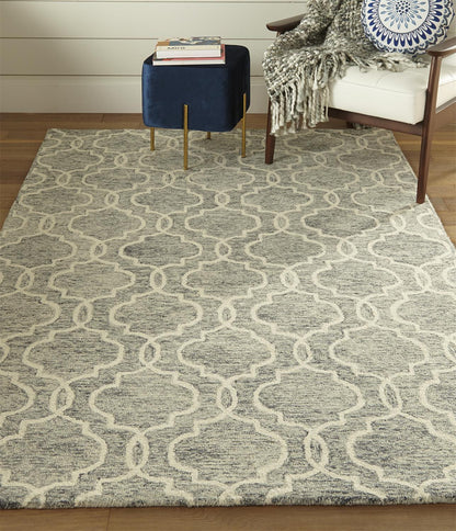 8 x 10 Blue Gray & Ivory Wool Geometric Tufted Handmade Stain Resistant Rug