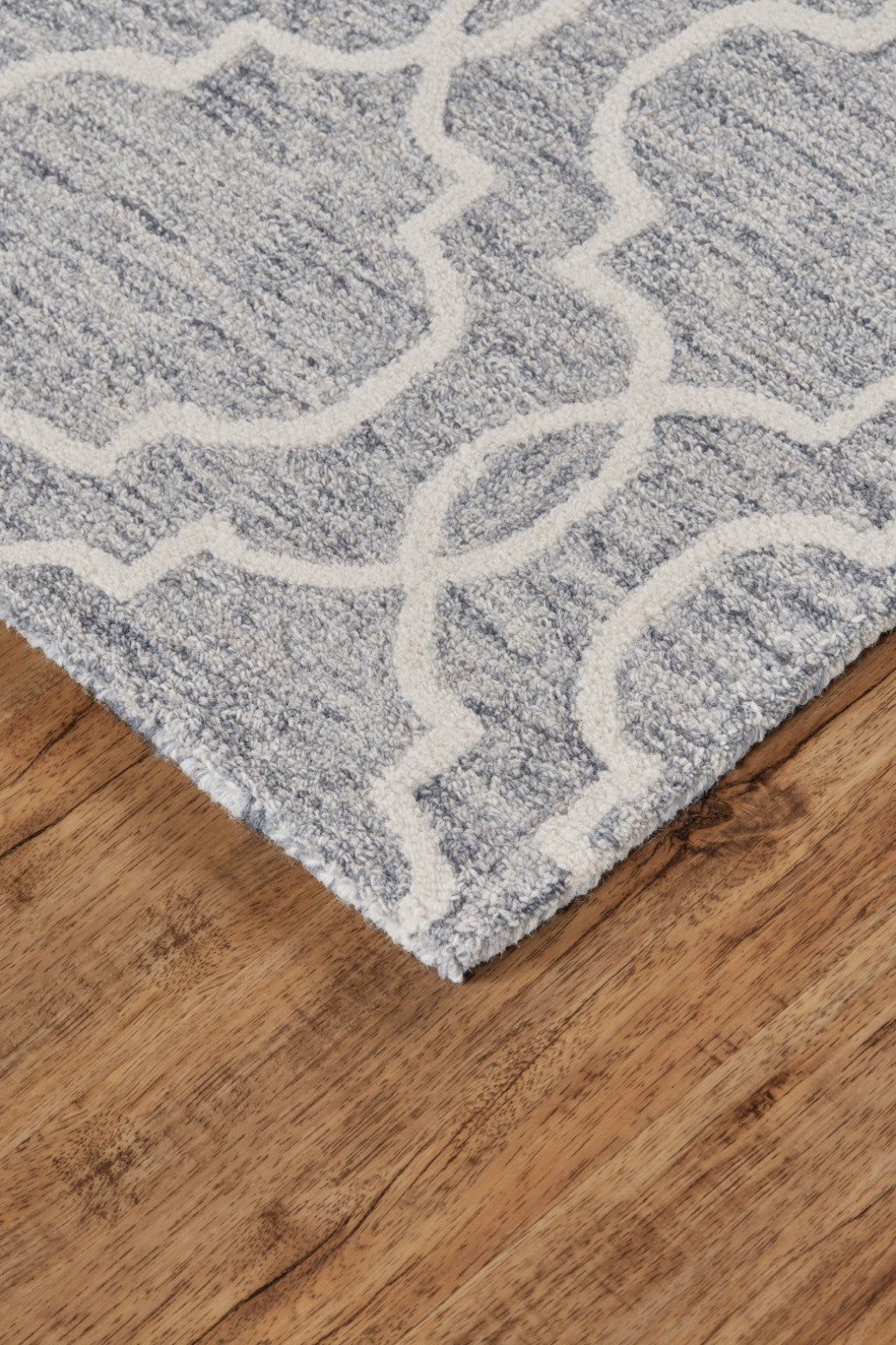 8 x 10 Blue Gray & Ivory Wool Geometric Tufted Handmade Stain Resistant Rug