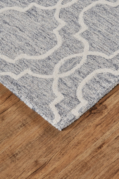 8 x 10 Blue Gray & Ivory Wool Geometric Tufted Handmade Stain Resistant Rug