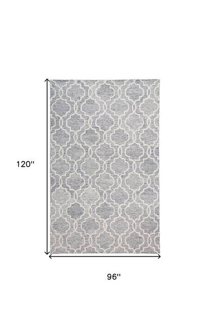 8 x 10 Blue Gray & Ivory Wool Geometric Tufted Handmade Stain Resistant Rug