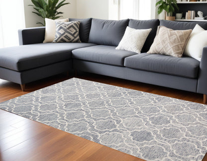 8 x 10 Blue Gray & Ivory Wool Geometric Tufted Handmade Stain Resistant Rug