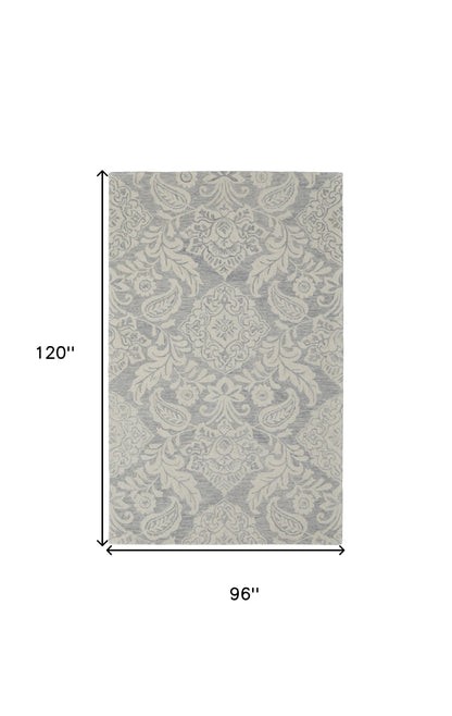 8 x 10 Blue & Ivory Wool Paisley Tufted Handmade Stain Resistant Rug