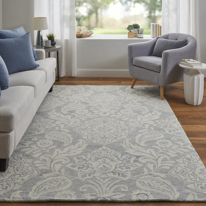 8 x 10 Blue & Ivory Wool Paisley Tufted Handmade Stain Resistant Rug