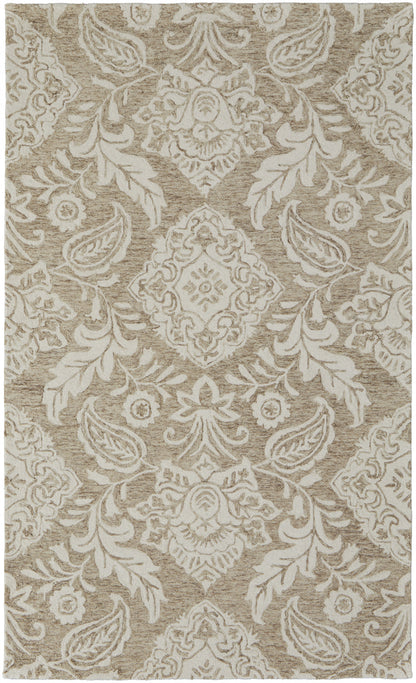 8 x 10 Tan & Ivory Wool Paisley Tufted Handmade Stain Resistant Rug