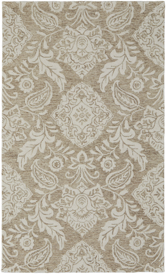 8 x 10 Tan & Ivory Wool Paisley Tufted Handmade Stain Resistant Rug
