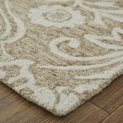 8 x 10 Tan & Ivory Wool Paisley Tufted Handmade Stain Resistant Rug