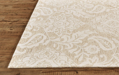 8 x 10 Tan & Ivory Wool Paisley Tufted Handmade Stain Resistant Rug