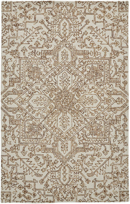8 x 10 Ivory & Brown Wool Floral Tufted Handmade Stain Resistant Rug