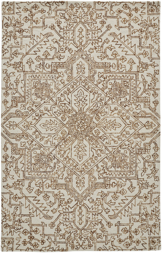 8 x 10 Ivory & Brown Wool Floral Tufted Handmade Stain Resistant Rug