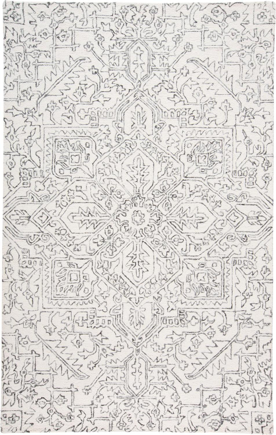8 x 10 Ivory & Gray Wool Floral Tufted Handmade Stain Resistant Rug