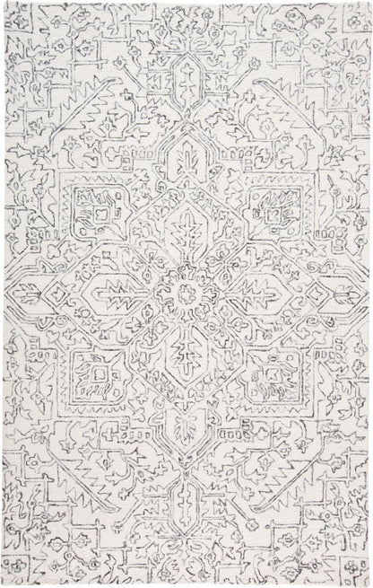 8 x 10 Ivory & Gray Wool Floral Tufted Handmade Stain Resistant Rug