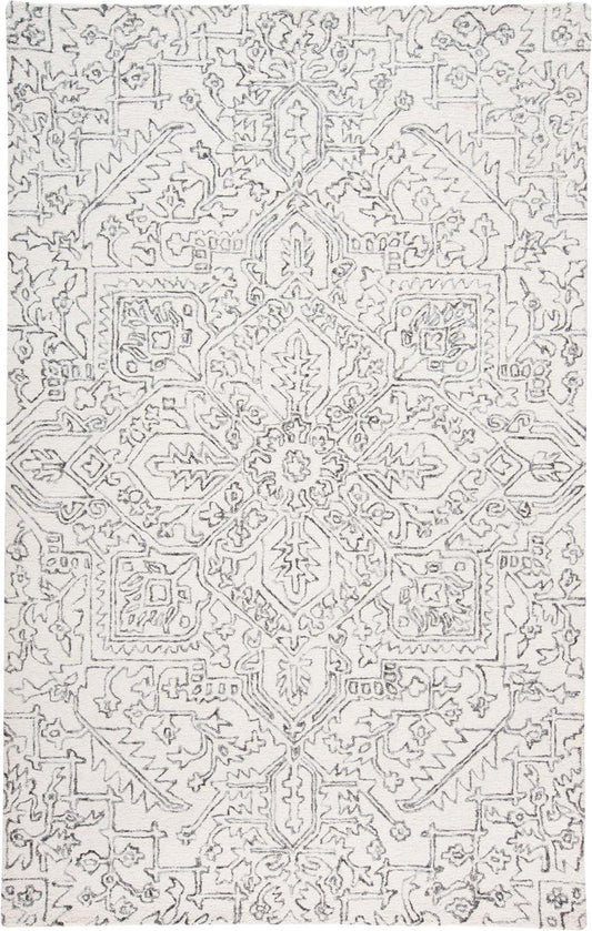 8 x 10 Ivory & Gray Wool Floral Tufted Handmade Stain Resistant Rug