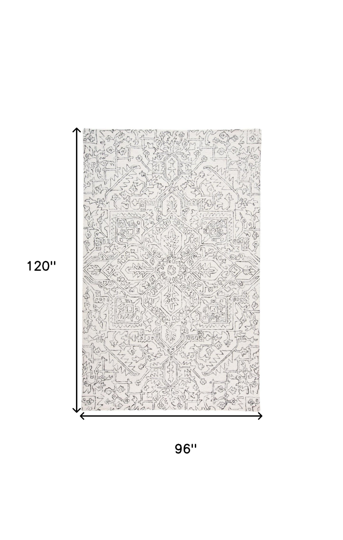 8 x 10 Ivory & Gray Wool Floral Tufted Handmade Stain Resistant Rug