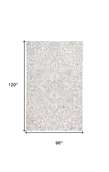 8 x 10 Ivory & Gray Wool Floral Tufted Handmade Stain Resistant Rug