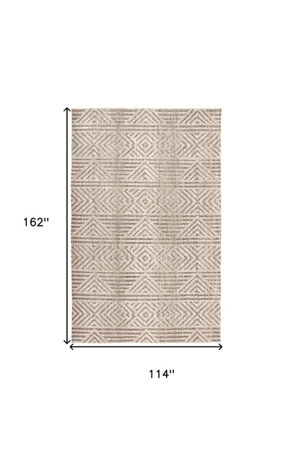 10 x 13 Tan Ivory & Brown Geometric Stain Resistant Rug