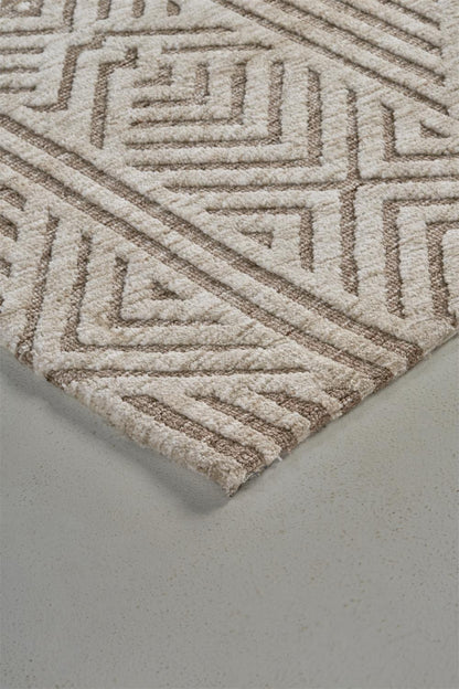 10 x 13 Tan Ivory & Brown Geometric Stain Resistant Rug