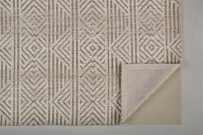 10 x 13 Tan Ivory & Brown Geometric Stain Resistant Rug