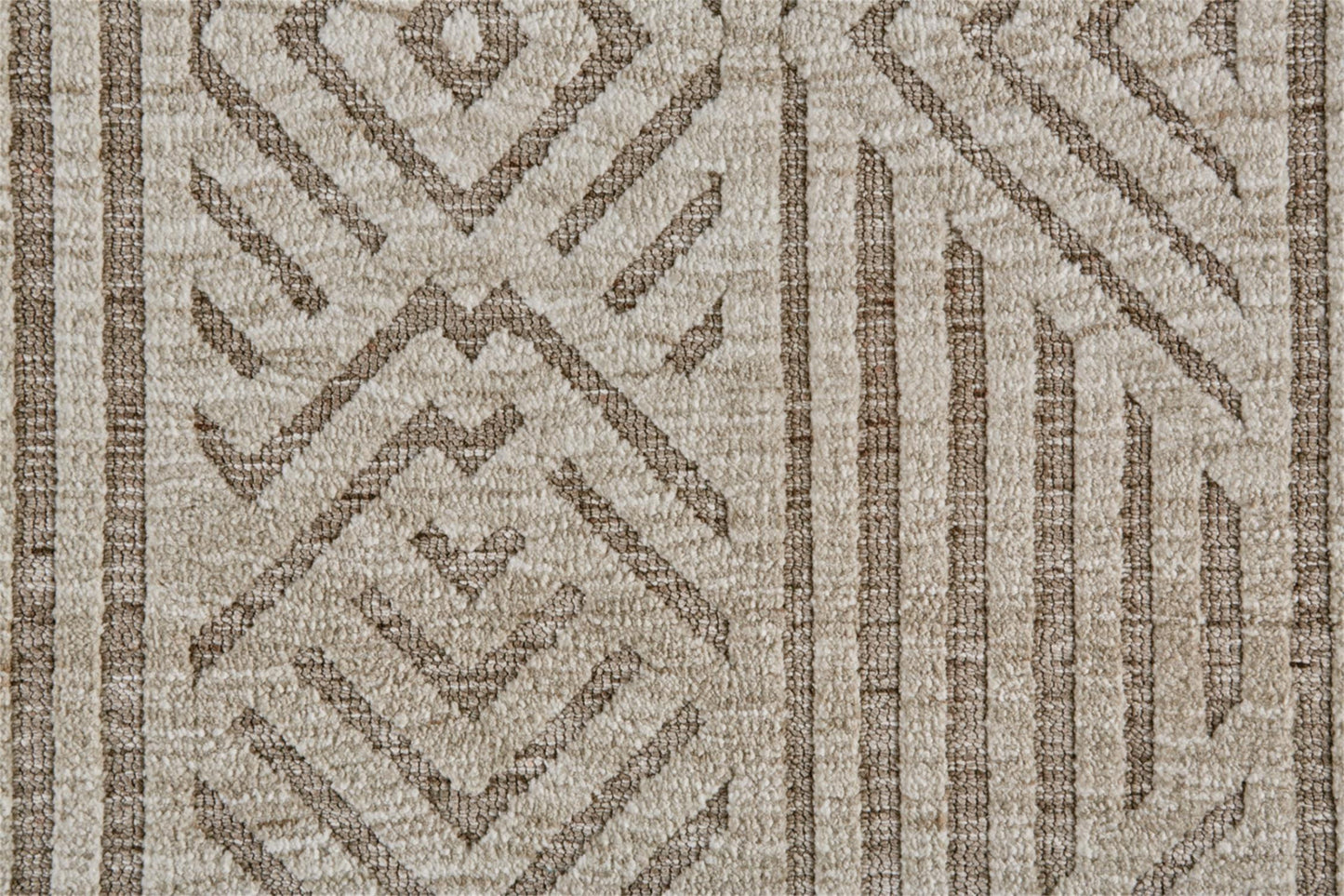 10 x 13 Tan Ivory & Brown Geometric Stain Resistant Rug