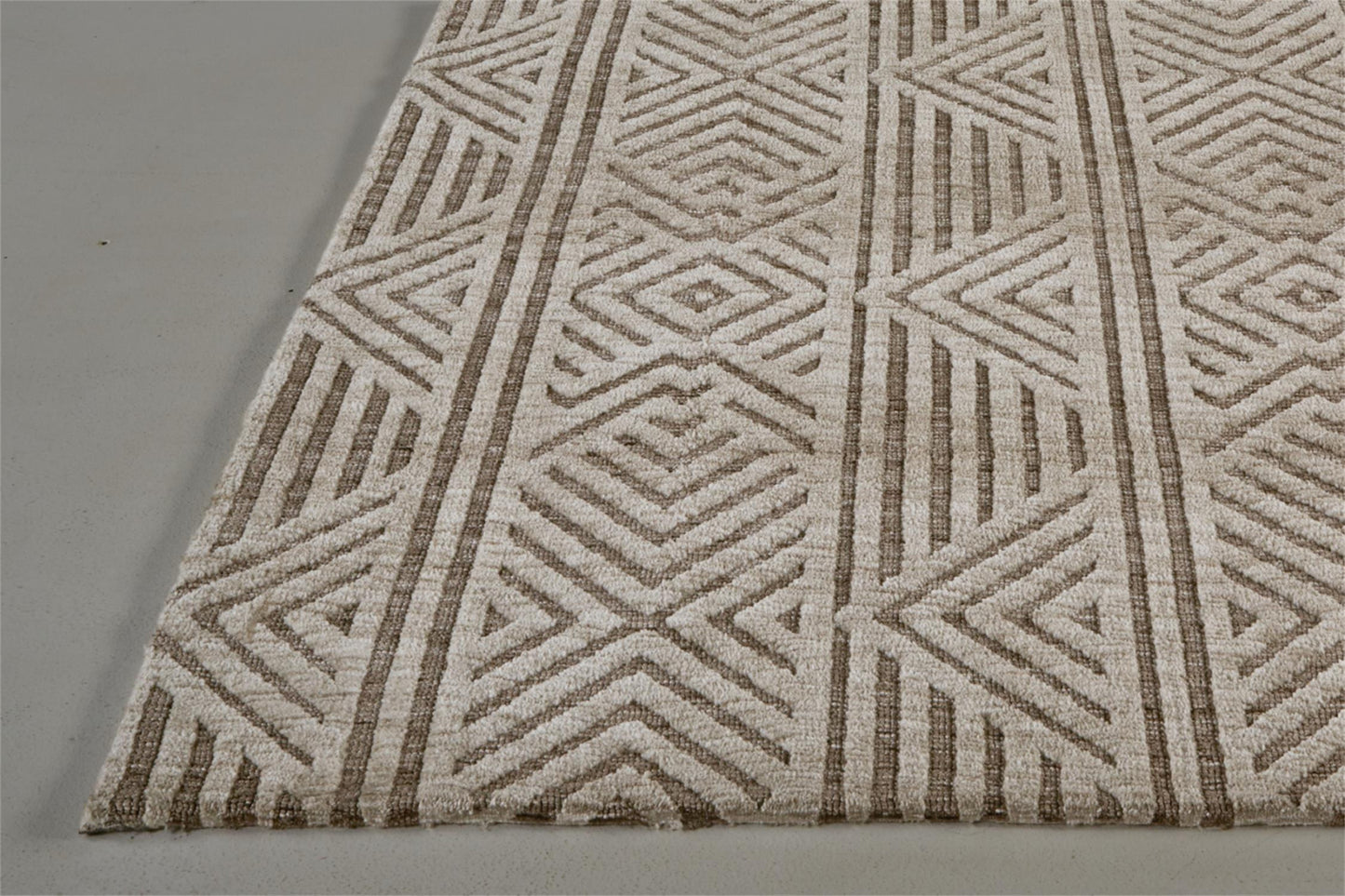 10 x 13 Tan Ivory & Brown Geometric Stain Resistant Rug