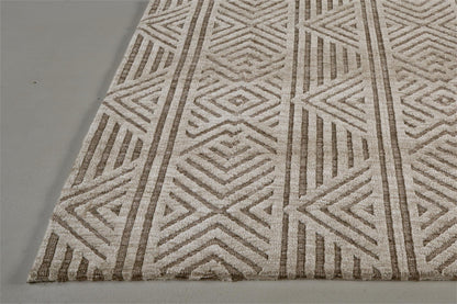 10 x 13 Tan Ivory & Brown Geometric Stain Resistant Rug