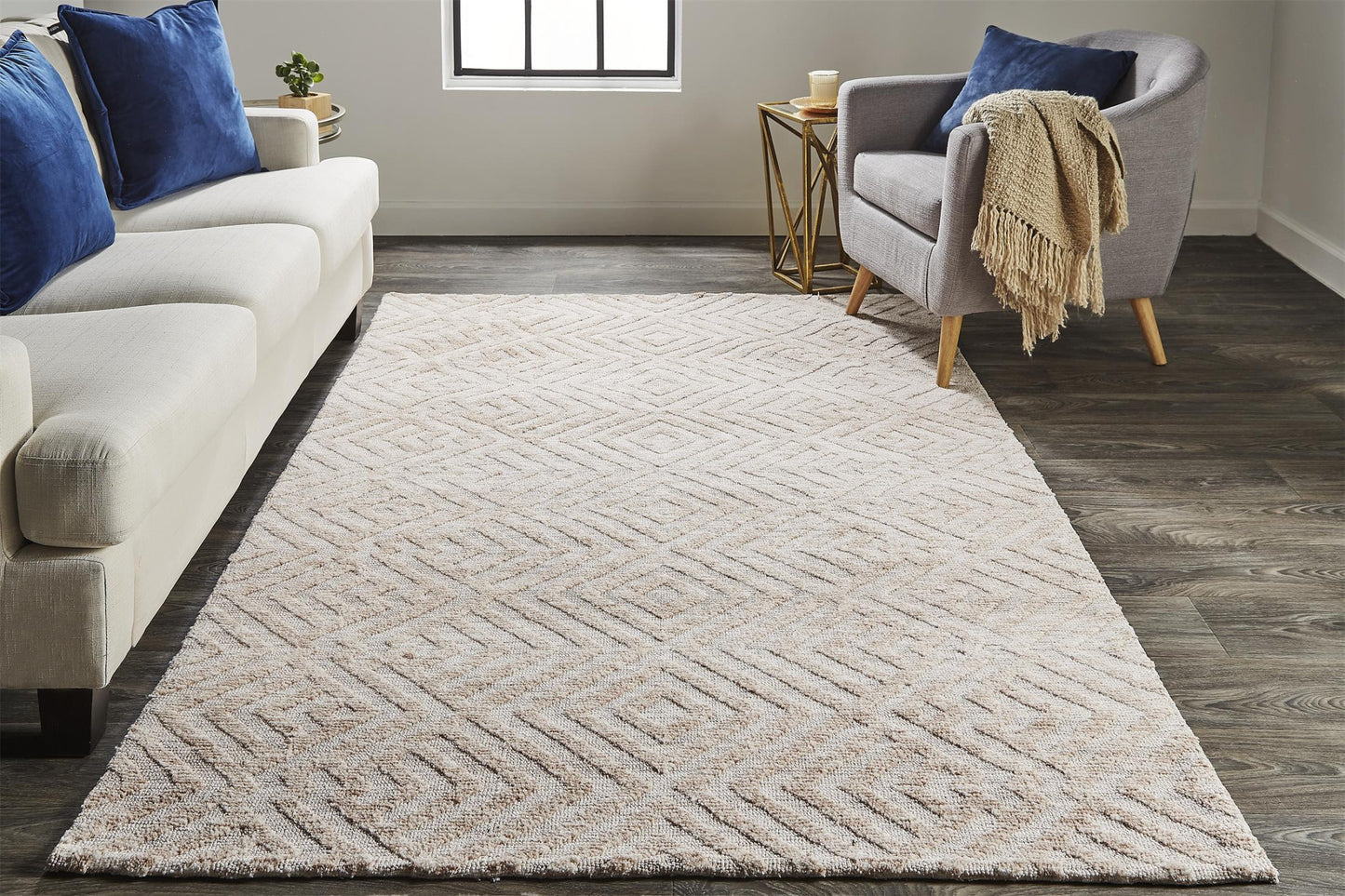 8 x 10 Pink & Ivory Geometric Stain Resistant Rug